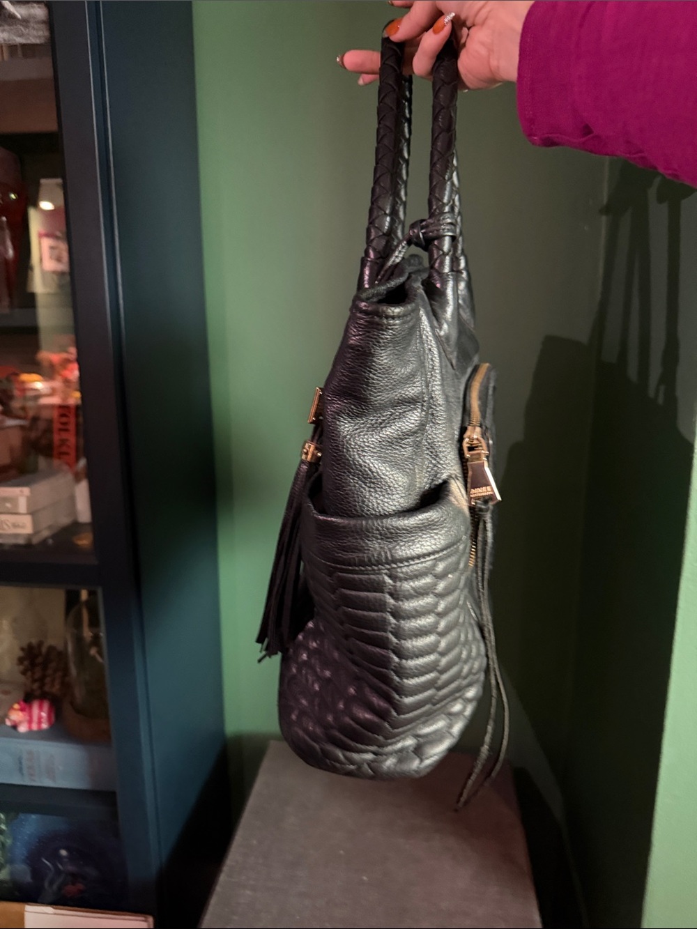 Aimee Kestenberg Black Leather Tote with Tassel Charm - Picture 5 of 5